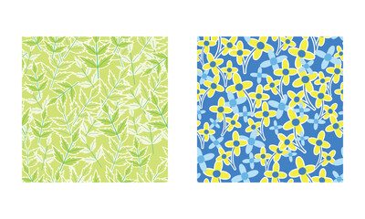 Set of floral and leaves patterns. Vector seamless background