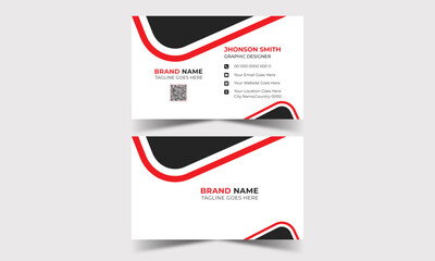 Modern Red And Black Corporate Creative and Clean Business Card Design Template Name Card Visiting Card Simple Flat Horizontal Vector Design Layout In Rectangle Size.