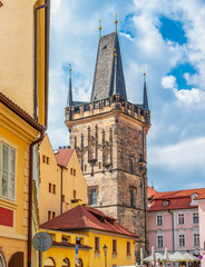 Fototapeta na wymiar Lesser Town Bridge Tower of Mala Strana in Prague, Czech Republic