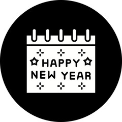 Happy New Year Glyph Inverted Icon