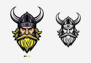 Viking head face warrior logo illustration template, also useful for tattoo design, t shirt, etc..