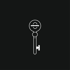 branding, minimalistic linear silver metal key logo icon on a black background vector illustration, security, access, symbol, safety, close