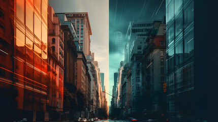 A modern collage of City of Lights and Shadows. Generative AI