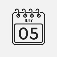 Icon page calendar day - 5 July