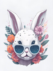 a cute bunny baby head wearing trendy sunglasses. AI generated illustration