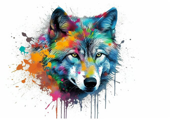 Beautiful wolf portrait in watercolor, white and black background. Excellent poster. AI generated illustration.