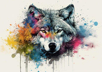 Beautiful wolf portrait in watercolor, white and black background. Excellent poster. AI generated illustration.