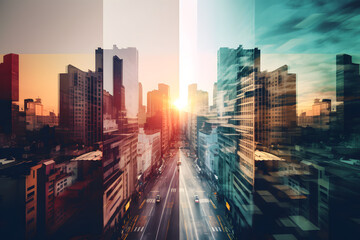 Fototapeta na wymiar A modern collage of City of Lights and Shadows. Generative AI