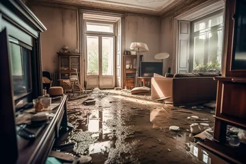 Foto op Aluminium Interior of home damaged by a flood water full of goods, generative ai © VicenSanh