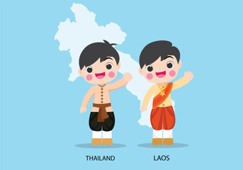 Thailand and Laos international characters in   traditional costume vector