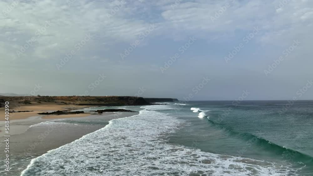 Wall mural view from above, stunning aerial view of playa del salmo, a beautiful beach under a rocky coastline.