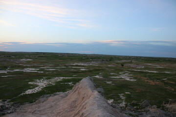 Badlands National Park in the sunset in South Dakota