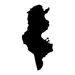 Vector Illustration of the Black Map of Tunisia on White Background