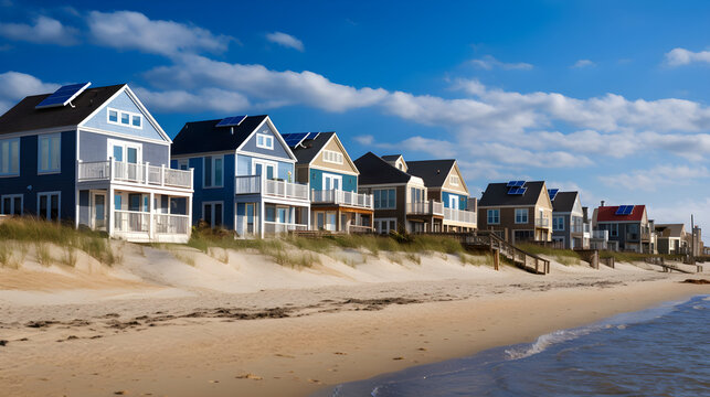 A row of beach houses, Generative AI