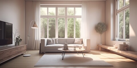  Livingroom interior pastel Pastel color and modern room interior design, light gray by ai generative 