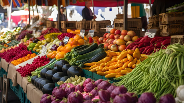 Vegetables at a farmer's market, Generative AI
