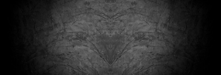 Old wall texture cement dark black gray panorama background abstract grey color design are light with white gradient background.