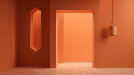 3d Rendered Empty Room Scene, Light Pastel Orange