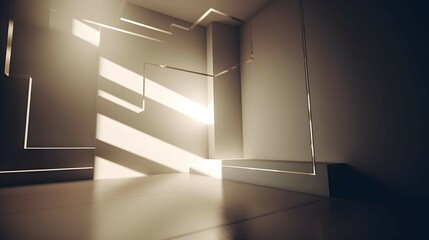 3D Rendering of a Sunlit Room with Empty Space, Background, Copy Space