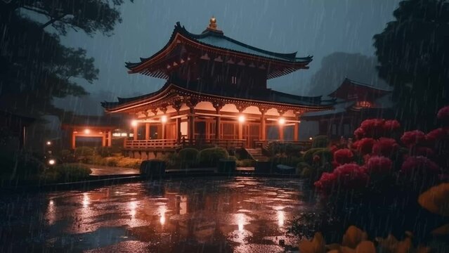 Rainy night at a Chinese temple