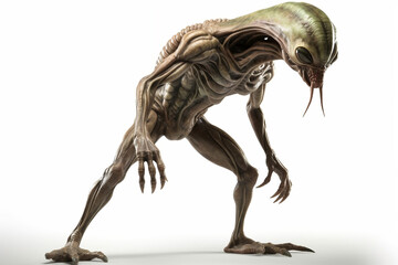Fototapeta premium scary large alien isolated on white, generative ai
