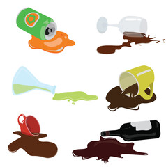 Spilled liquid, spilled bottle, dropped container vector illustration in cartoon style. Flat vector isolated on white background