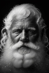 Рortrait of Old Santa Claus and his face close-up. Angry and bad Santa Claus. Generative AI.