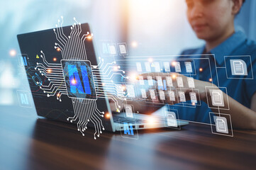 People using AI technology for documents management concept, Document management concept,...
