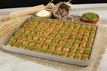 traditional turkish dessert baklava with pistachio