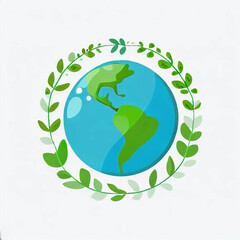 Earth day concept. Illustration of the green planet earth on a white background. AI Generation