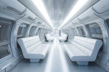 Futuristic Train interior inside view. Futuristic train interior with empty seats. Generative Ai.