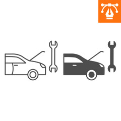 Car repair line and solid icon, outline style icon for web site or mobile app, car service and tool, automotive service vector icon, simple vector illustration, vector graphics with editable strokes.