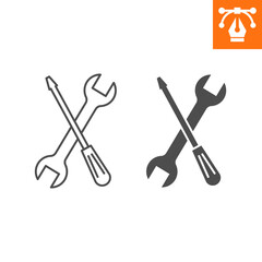 Tools line and solid icon, outline style icon for web site or mobile app, car service and kit, screwdriver and spanner vector icon, simple vector illustration, vector graphics with editable strokes.