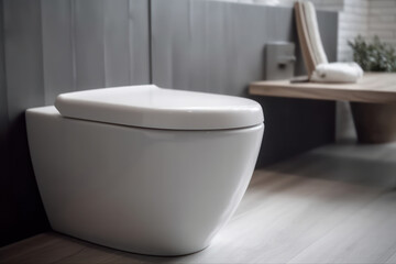 Naklejka na ściany i meble Modern bathroom toilet, generative AI