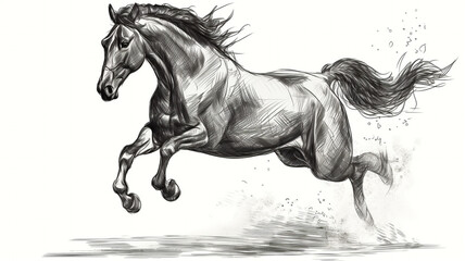 running horse isolated on white in pencil sketch