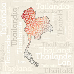 THAILAND map design. Country names in different languages and map shape with geometric low poly triangles. Trendy vector illustration of Thailand.