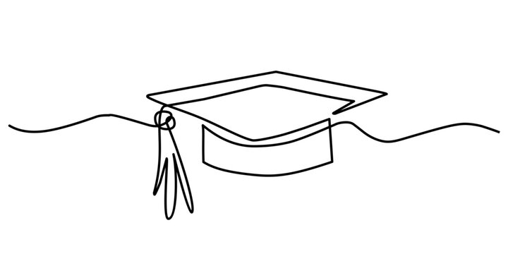 One lines  illustration of raduation cap and diploma