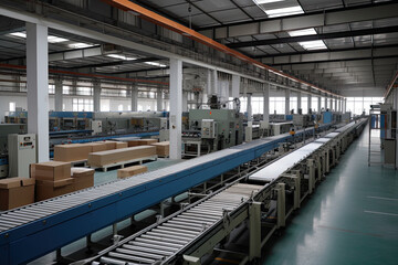 Conveyor belt in a factory. Industrial equipment. Industrial background. Generative AI