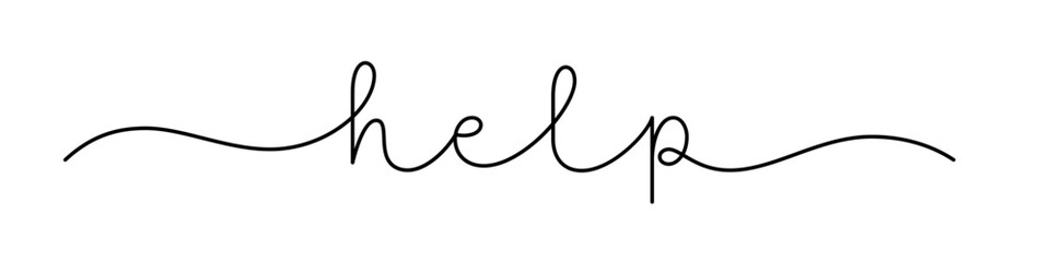 HELP black vector monoline calligraphy banner with swashes