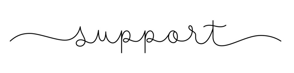 SUPPORT black vector monoline calligraphy banner with swashes