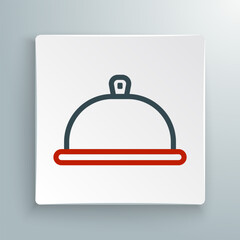 Line Covered with a tray of food icon isolated on white background. Tray and lid sign. Restaurant cloche with lid. Colorful outline concept. Vector