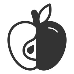 Apple whole and cut - icon, illustration on white background, glyph style