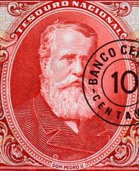 Portrait of Dom Pedro II* - the last Emperor of Brazil. Portrait from Brazil 10 Centavos on 100 Cruzeiros (1966-67) Banknotes.