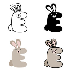 Alphabet E in flat style isolated