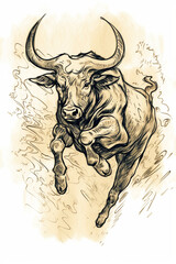 a running bull with horns illustration
