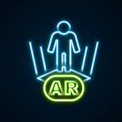 Glowing neon line Augmented reality AR icon isolated on black background. Virtual futuristic wearable devices. Colorful outline concept. Vector