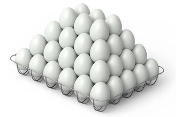 Farm raw organic white sugar-coated eggs for morning breakfast in metal tray