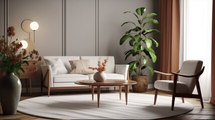 Living room interior with sofa and armchair. generative ai