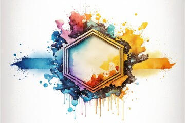 Fototapeta na wymiar Colorful hexagon arts of abstract frame. Concept of watercolor painting on geometry. Finest generative AI.