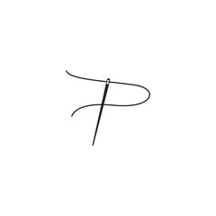 letter P sewing needle logo design art vector line illustration